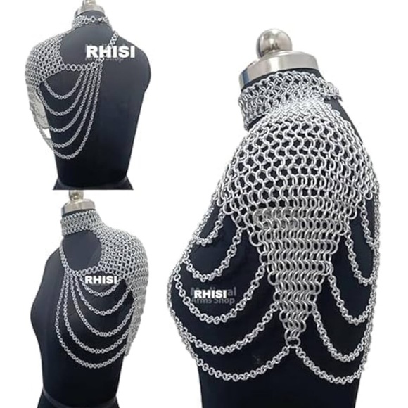 Artisan Tops - Silver metallic Top festival rave halter chain mail festival rave renaissance